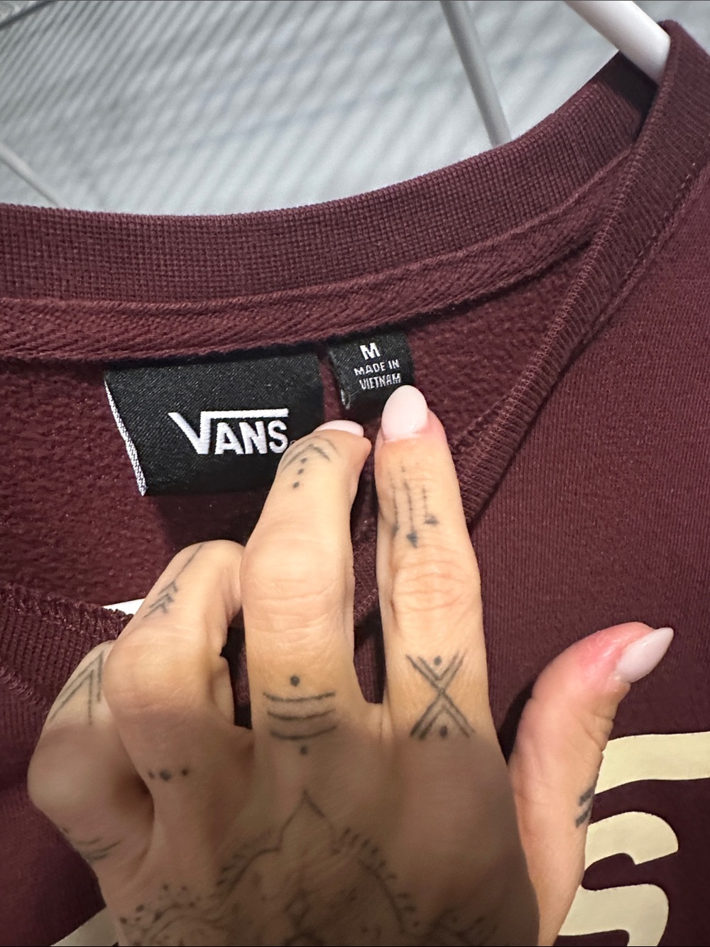 Vans Men's Burgundy Crewneck with Cream Logo - Picture 2 of 3